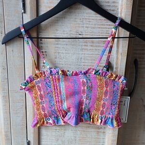 B) California Sunshine Colorful Smocked Swim Top